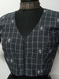 Buy Dark Grey Jacquard Checks Blouse | Godhuli