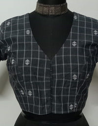 Buy Dark Grey Jacquard Checks Blouse | Godhuli