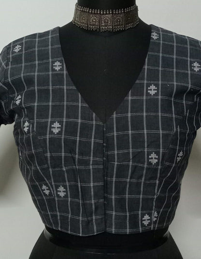 Dark Grey Jaquard Checks Blouse