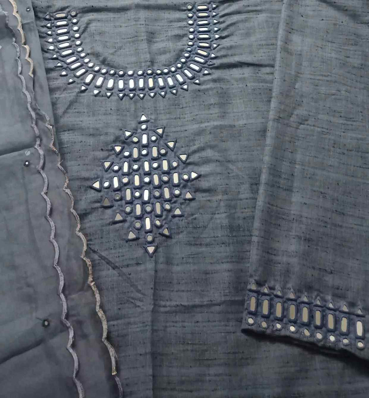Denim Blue Mirror Work Suit Set