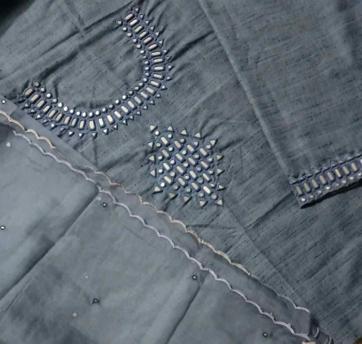 Denim Blue Mirror Work Suit Set