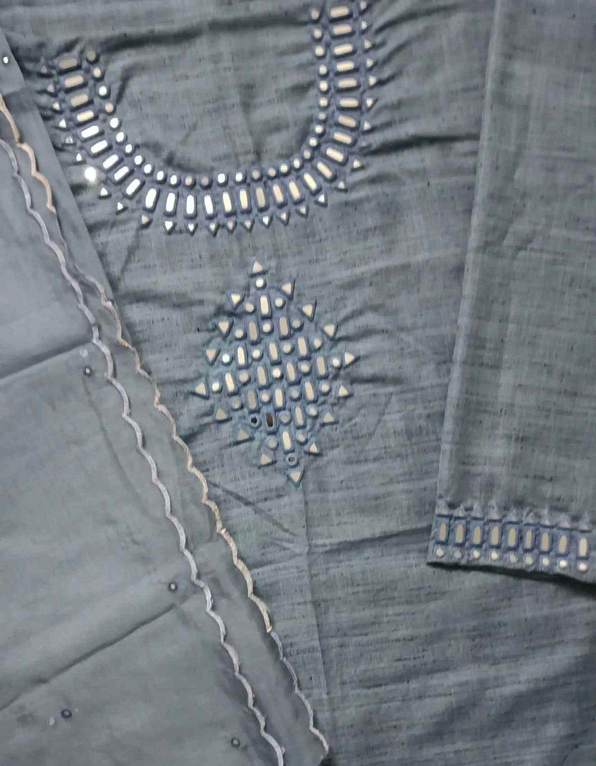 Denim Blue Mirror Work Suit Set