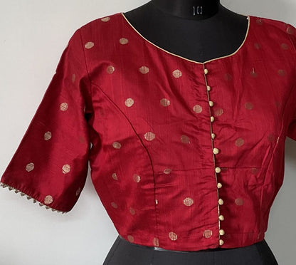 Maroon Red brocade blouse with coin boota