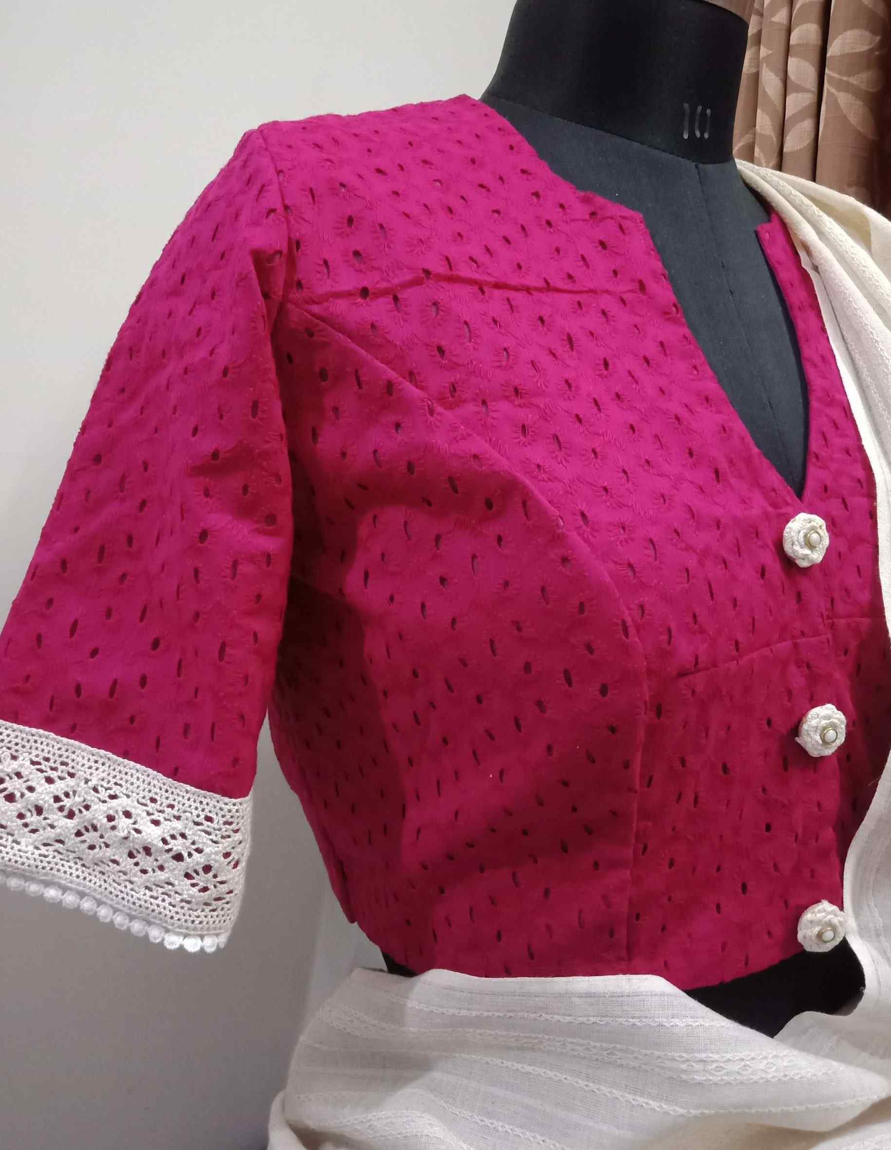 Fuschia Pink Cut Work Embroidered Blouse – Godhuli