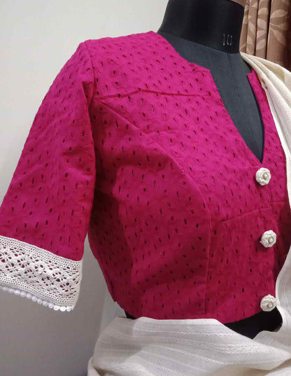 Fuschia Pink Cut Work Embroidered Blouse