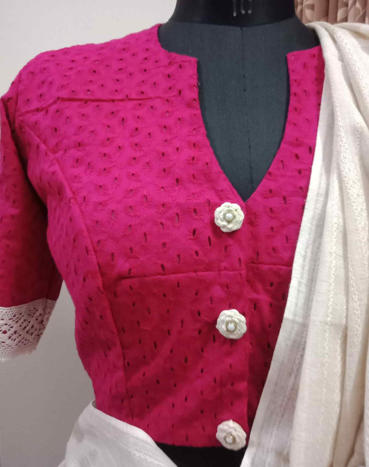 Fuschia Pink Cut Work Embroidered Blouse
