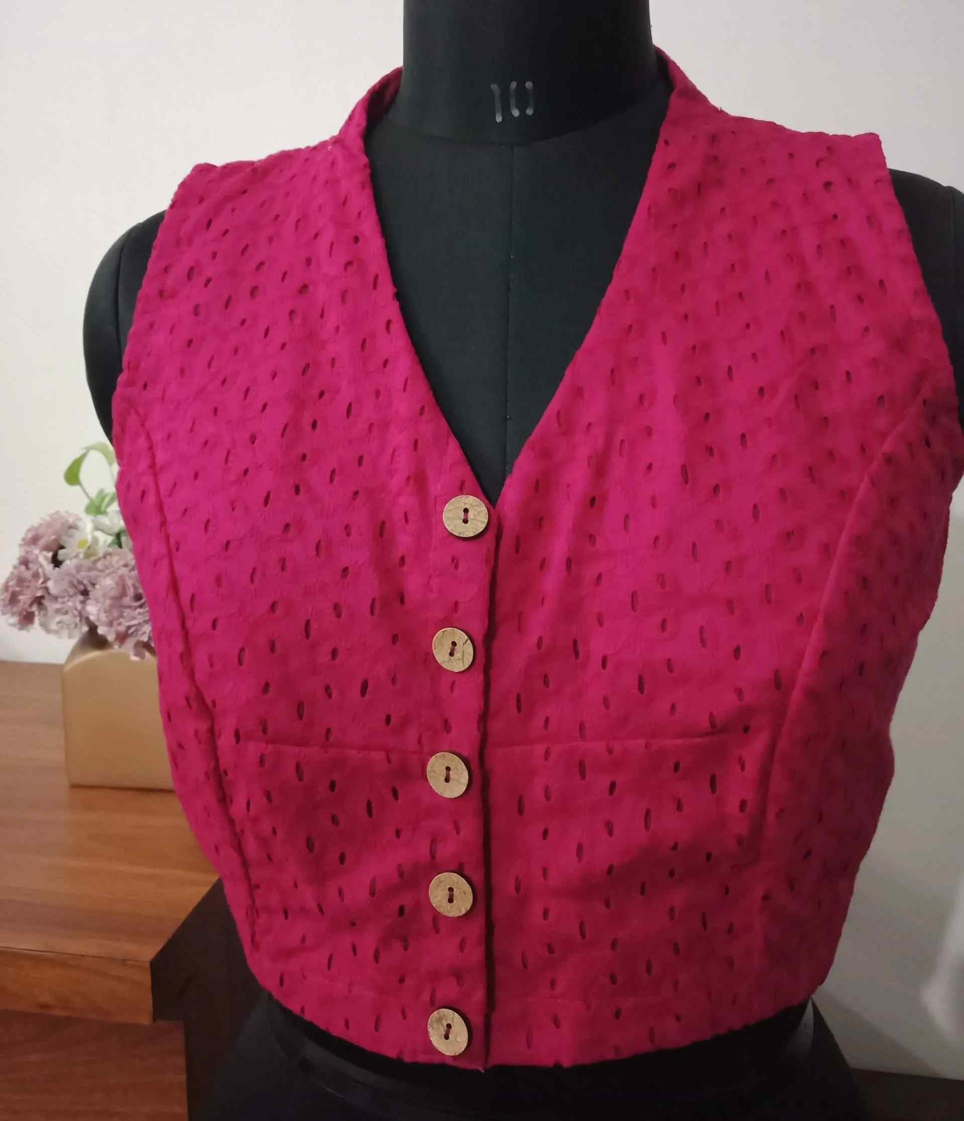 Fuschia Pink Cut Work Sleeveless Blouse