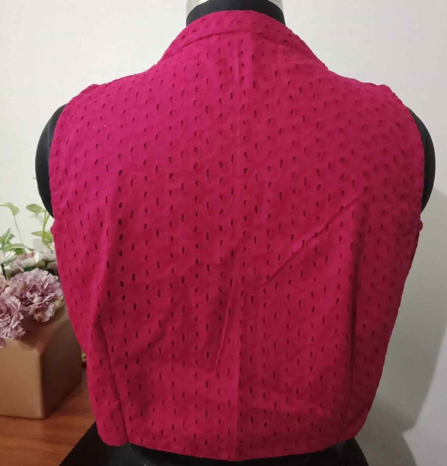 Fuschia Pink Cut Work Sleeveless Blouse