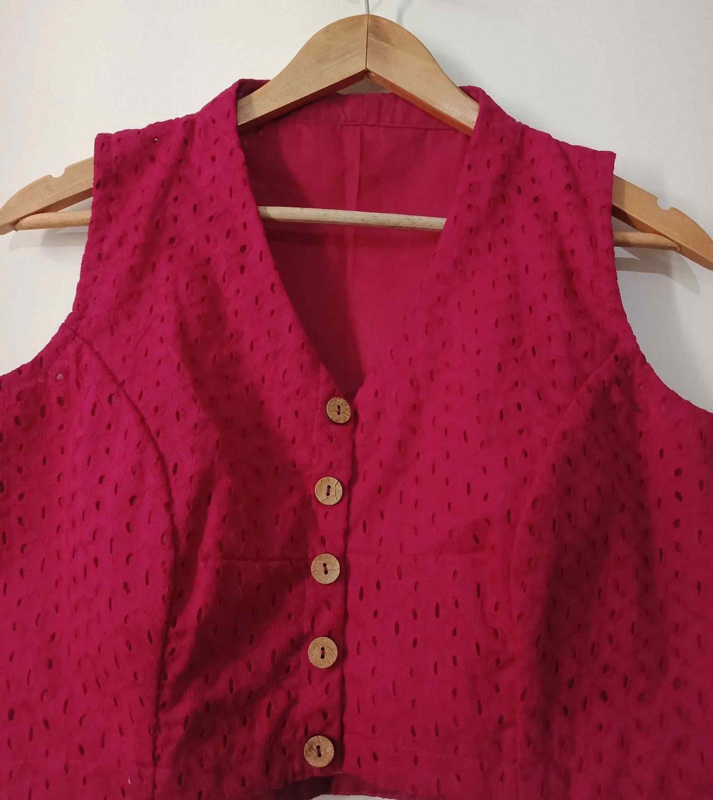 Fuschia Pink Cut Work Sleeveless Blouse