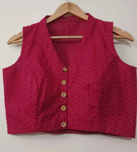 Fuschia Pink Cut Work Sleeveless Blouse