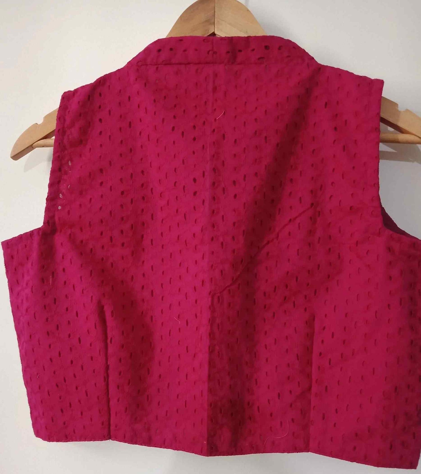 Fuschia Pink Cut Work Sleeveless Blouse