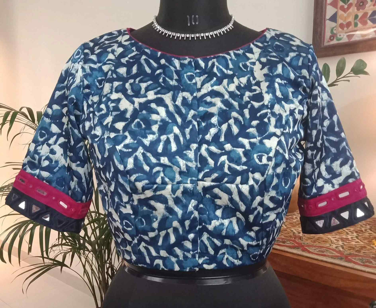 Gaji Silk Indigo Dabu Print Blouse