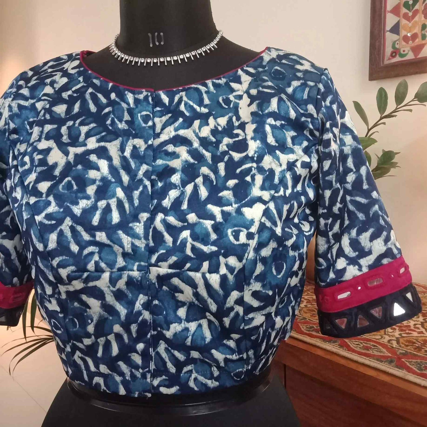 Gaji Silk Indigo Dabu Print Blouse