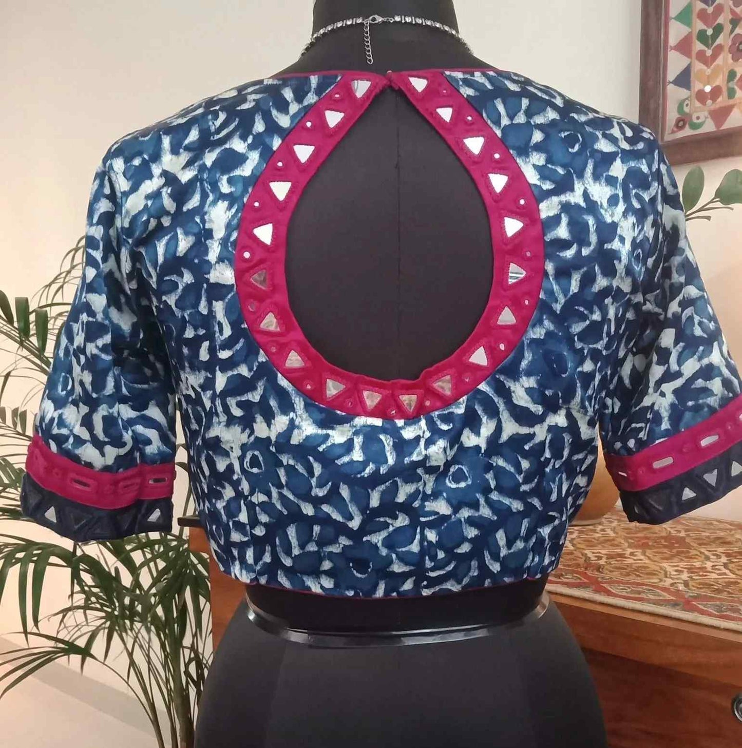 Gaji Silk Indigo Dabu Print Blouse