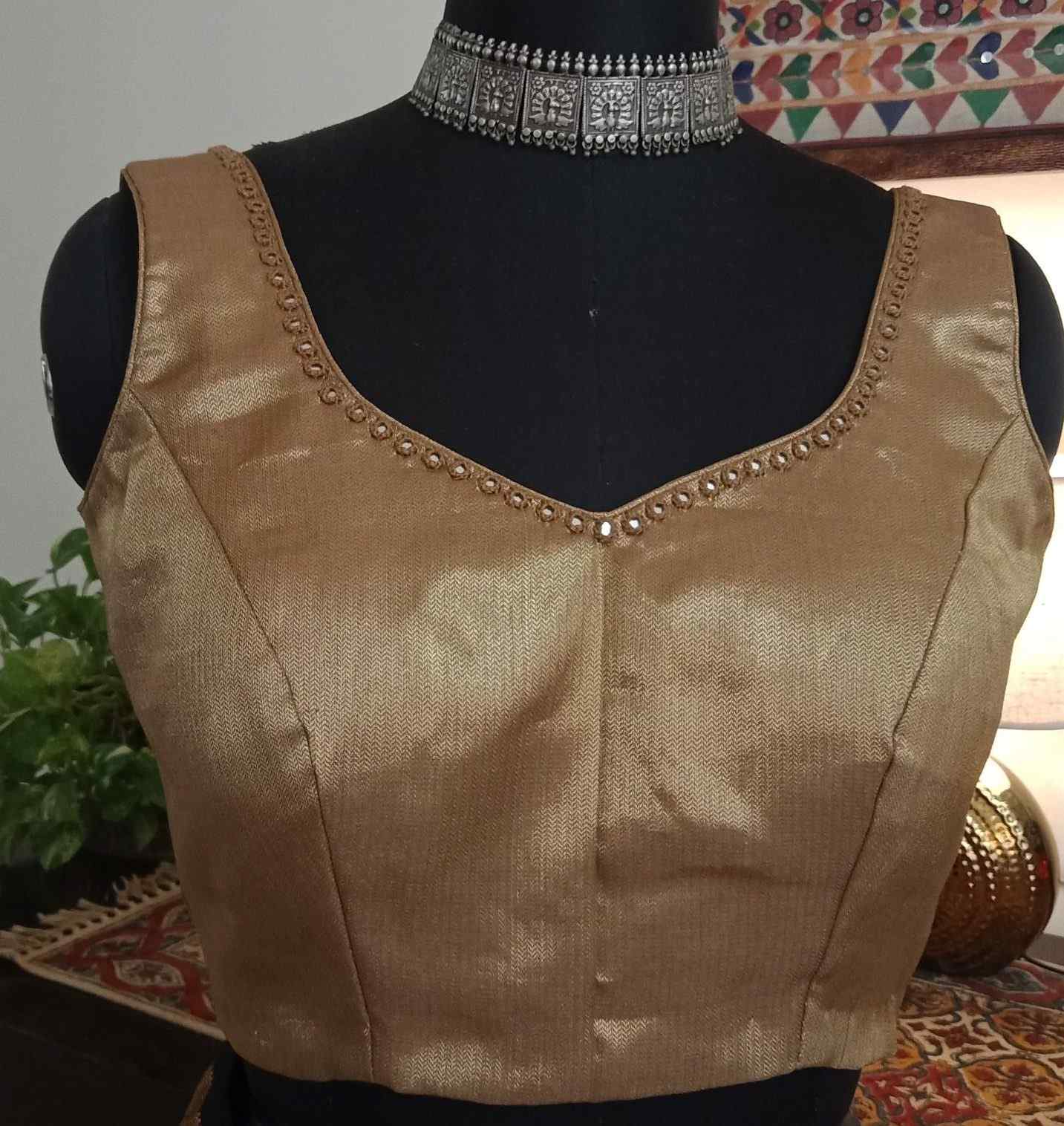 Golden Mirrorwork Sleeveless Blouse