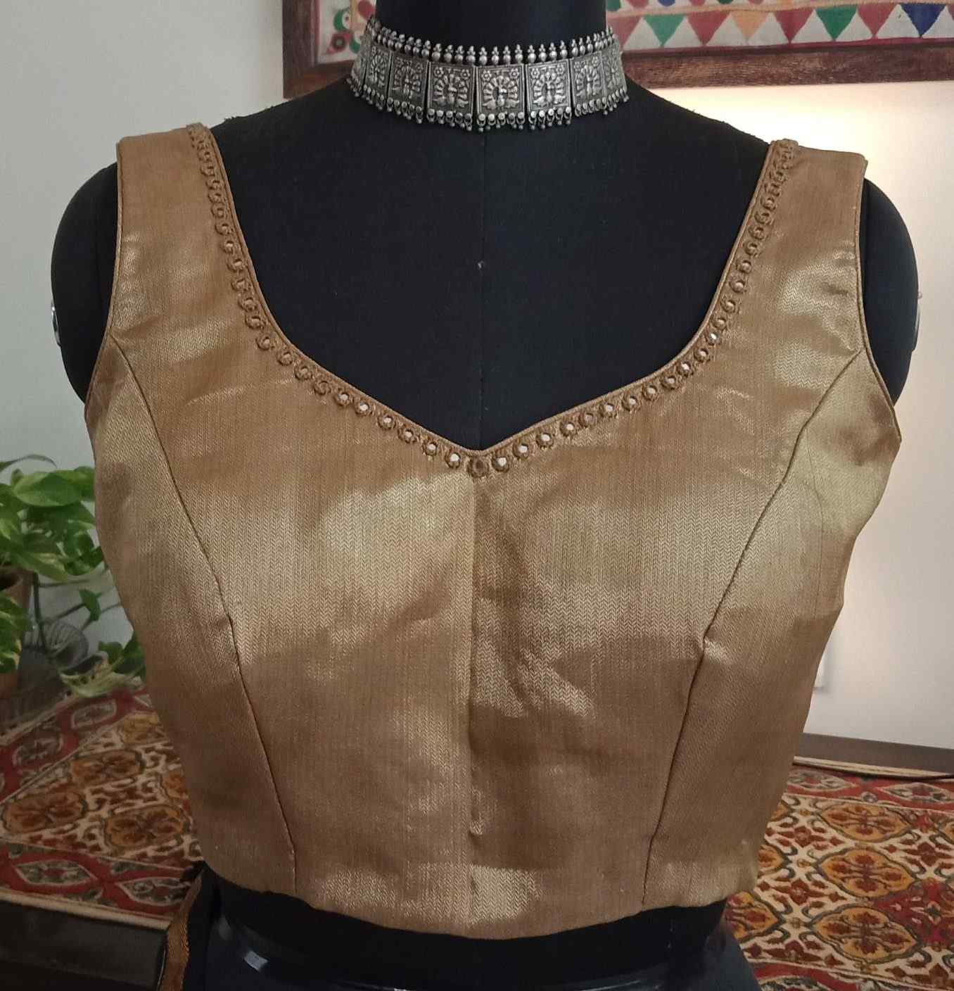 Golden Mirrorwork Sleeveless Blouse