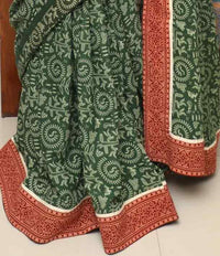 Buy Green Warli Hand Block Print Mulmul Saree | Godhuli