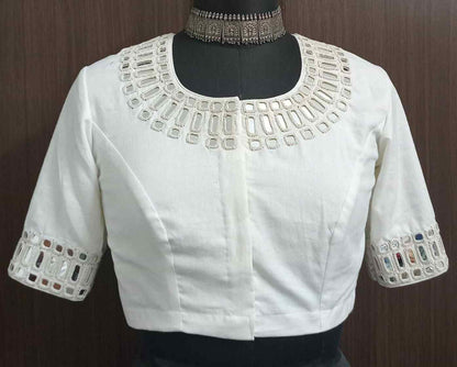 Handcrafted Ivory Mirror Work Blouse