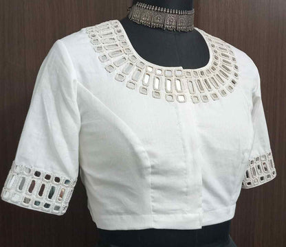 Handcrafted Ivory Mirror Work Blouse