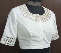 Handcrafted Ivory Mirror Work Readymade Blouse | Godhuli