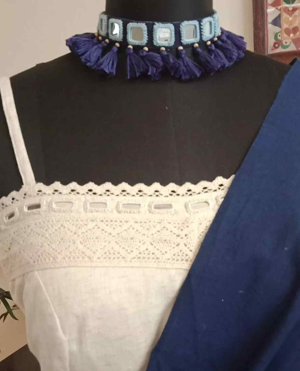 Buy Handmade Blue Square Mirror Neckpiece | Godhuli
