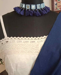 Buy Handmade Blue Square Mirror Neckpiece | Godhuli