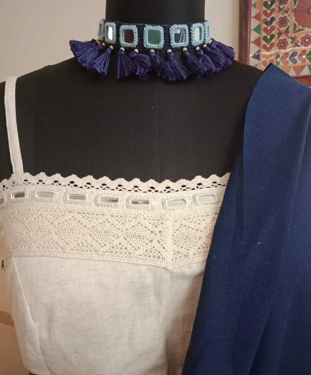 Buy Handmade Blue Square Mirror Neckpiece | Godhuli