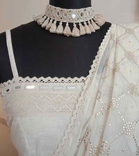 Buy Handmade Ivory Colour Triangular Mirror Neckpiece | Godhuli