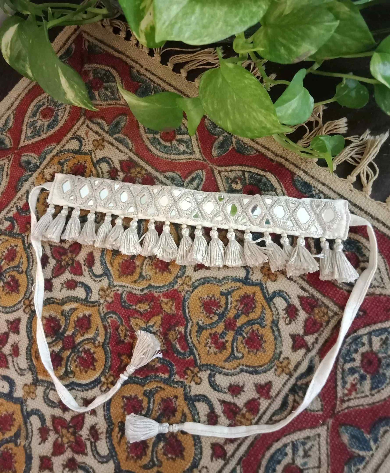 Handmade Ivory Colour Triangular Mirror Neckpiece