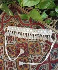Buy Handmade Ivory Colour Triangular Mirror Neckpiece | Godhuli