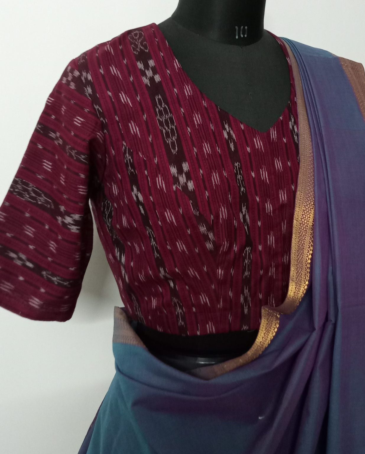 Wine colour sambalpuri ikat merserised cotton blouse