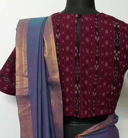 Wine colour sambalpuri ikat merserised cotton blouse