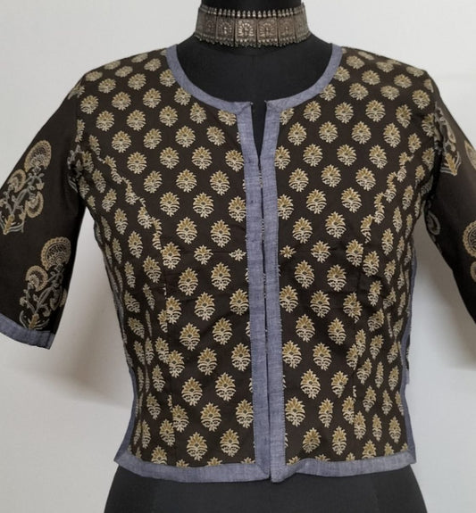 suede colour ajrakh kurti blouse