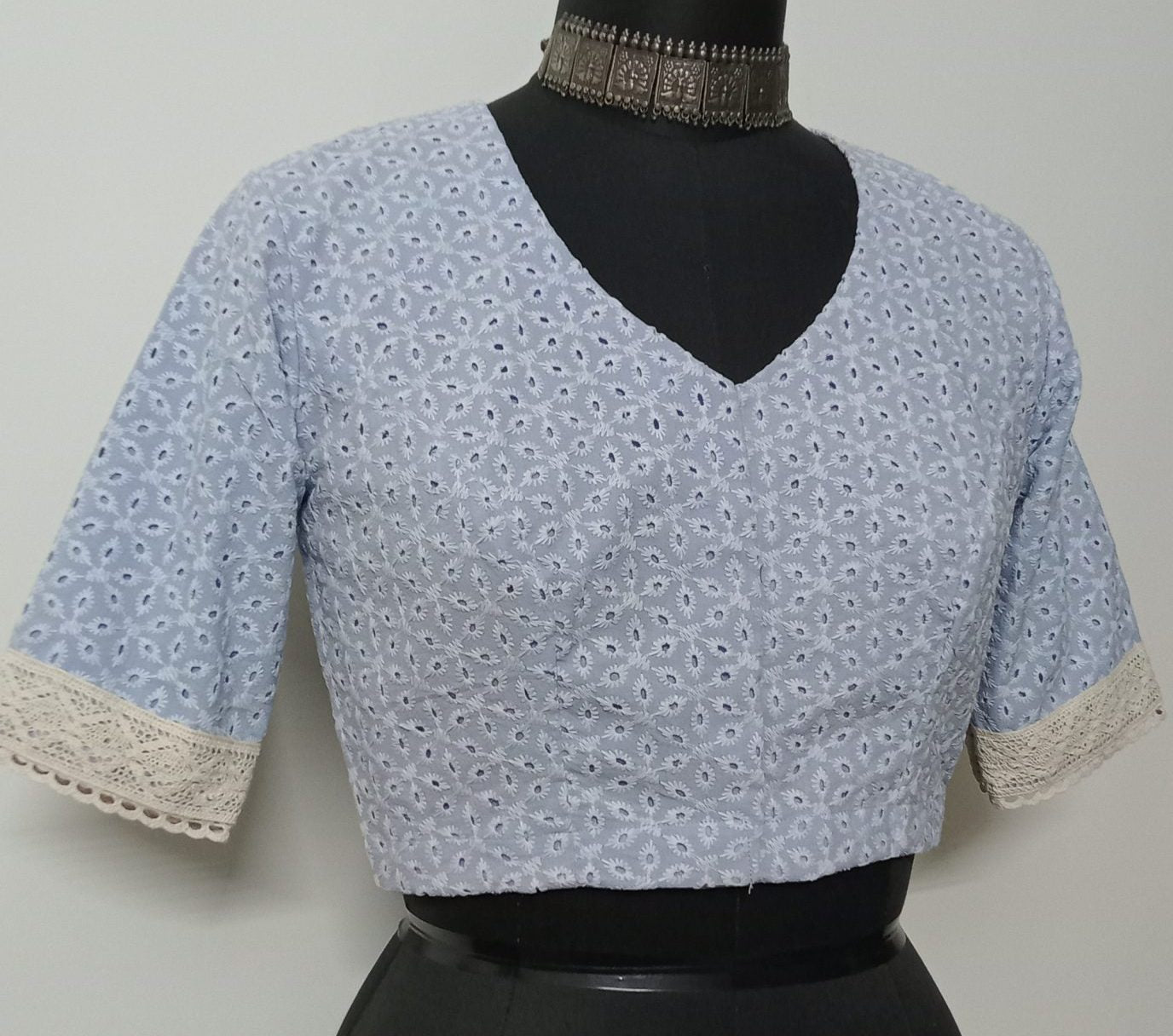 Powder Blue Cut Work Embroidered Blouse