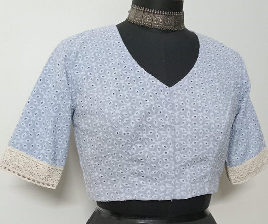 powder blue cut work embroidered blouse