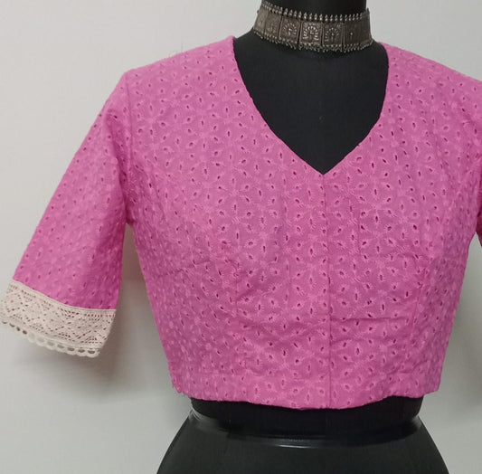 pink cut work embroidered blouse