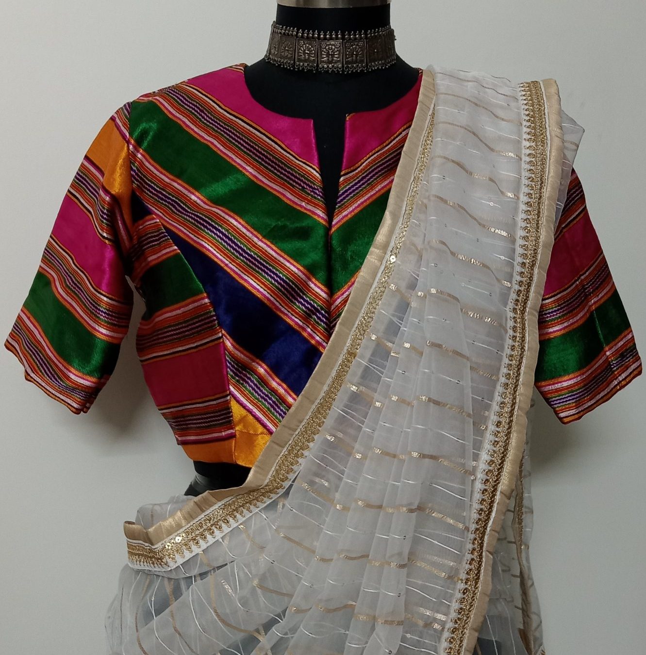 multicolour stripes gaji silk blouse