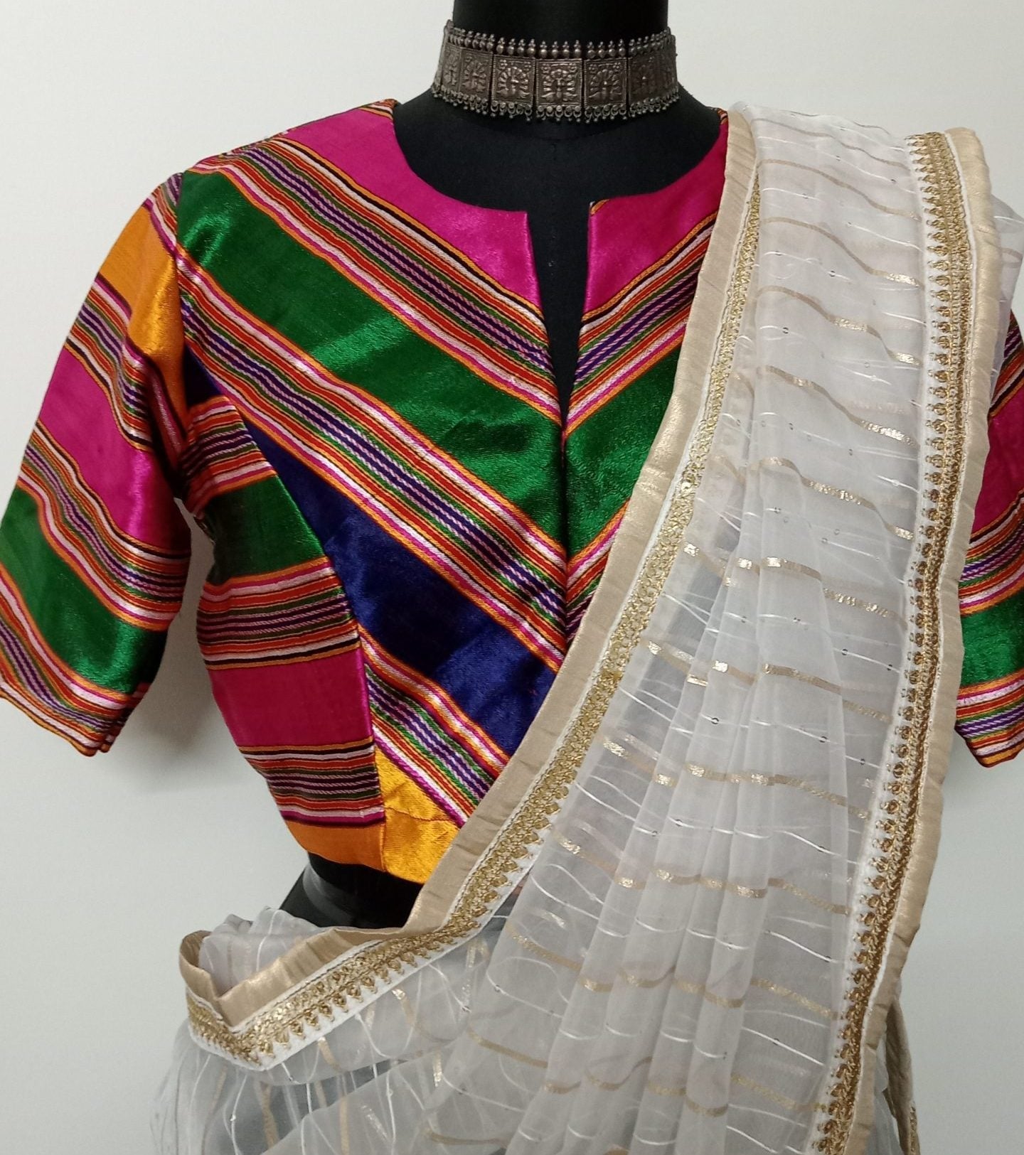 multicolour stripes gaji silk blouse