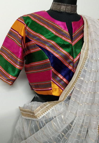 multicolour stripes gaji silk blouse