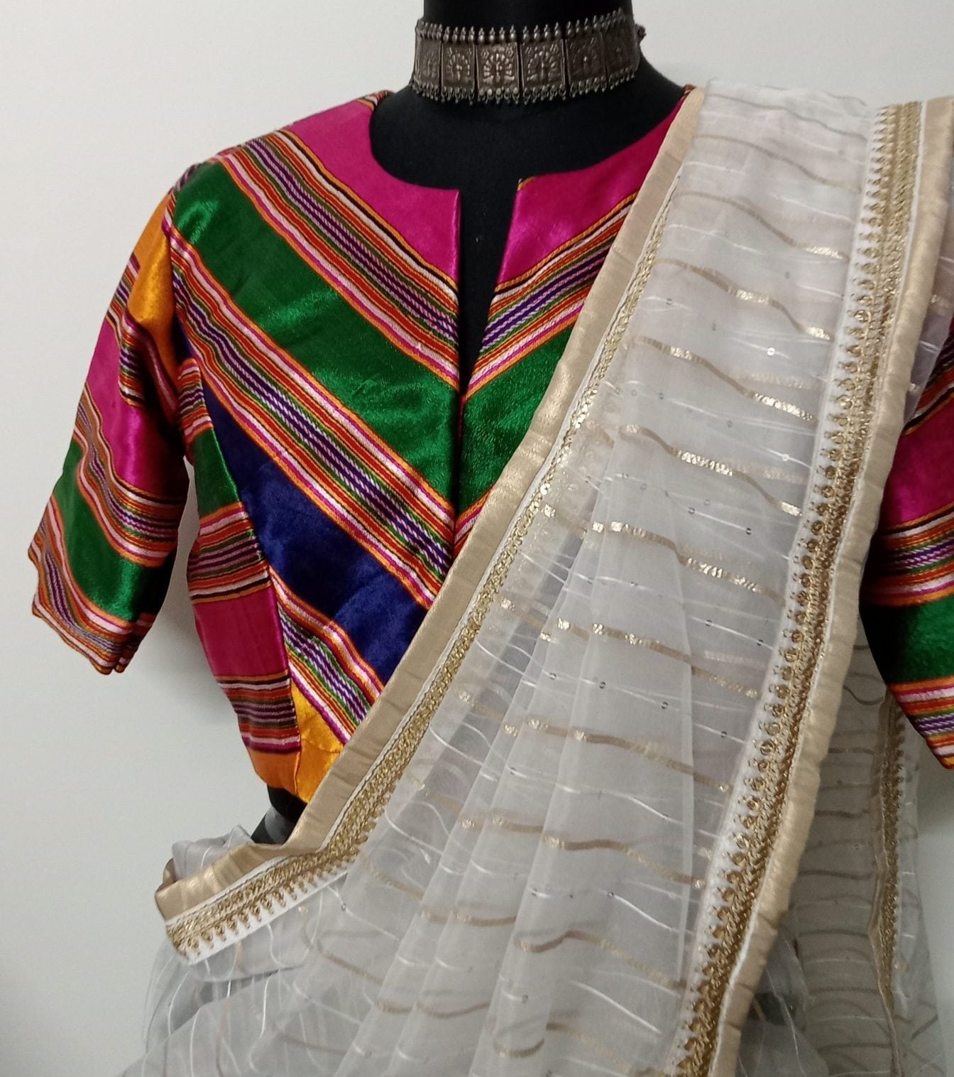 multicolour stripes gaji silk blouse