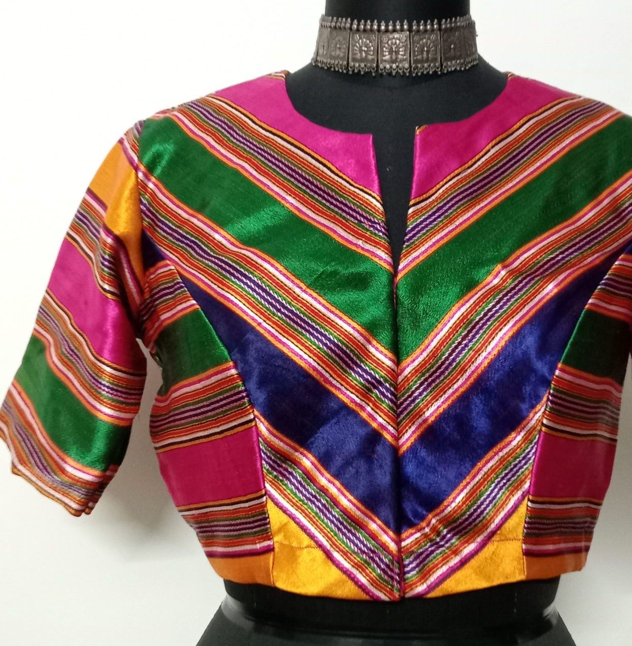 multicolour stripes gaji silk blouse