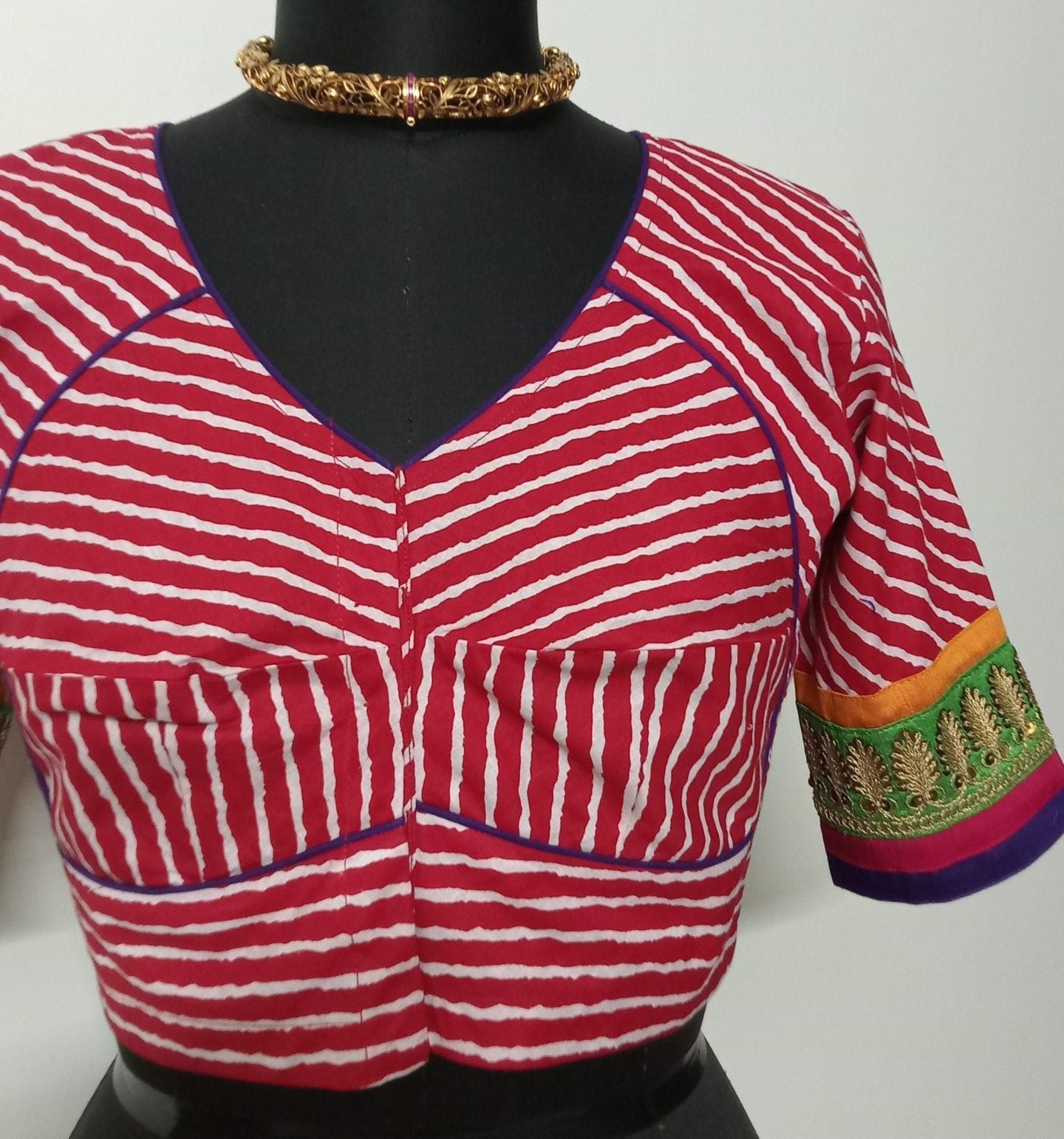 red leheriya stripes blouse