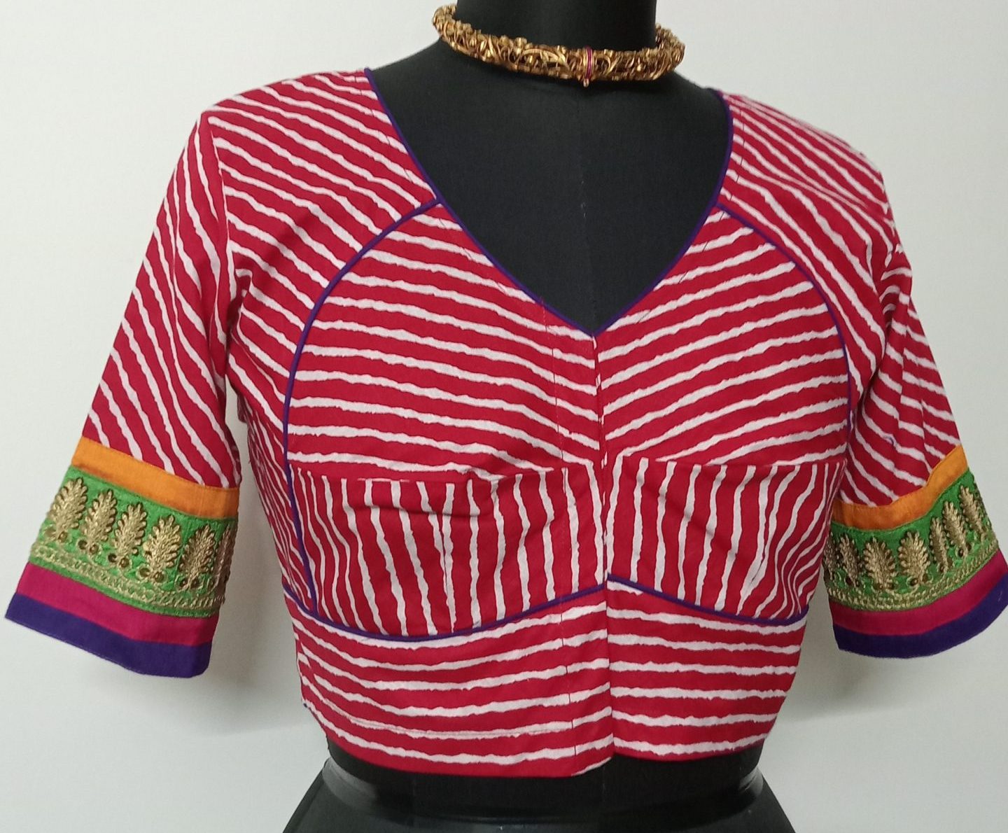 red leheriya stripes blouse