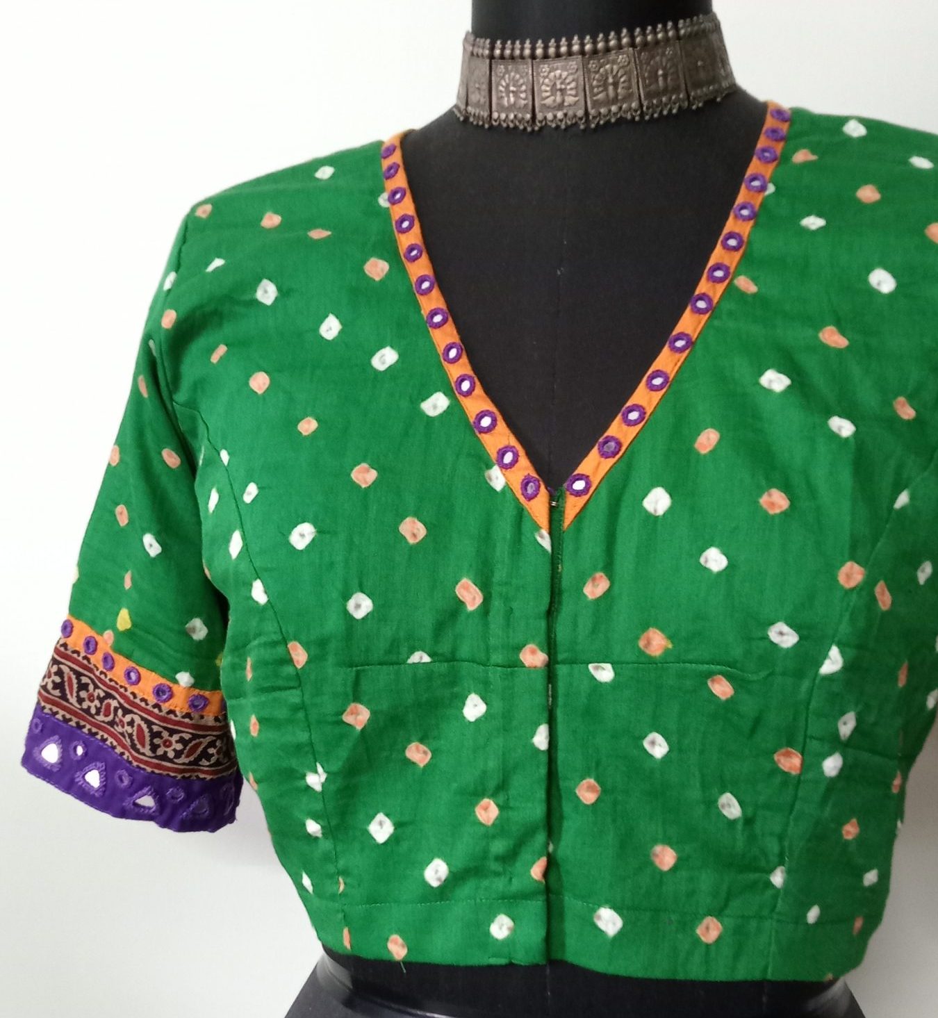 moss green bandhani blouse