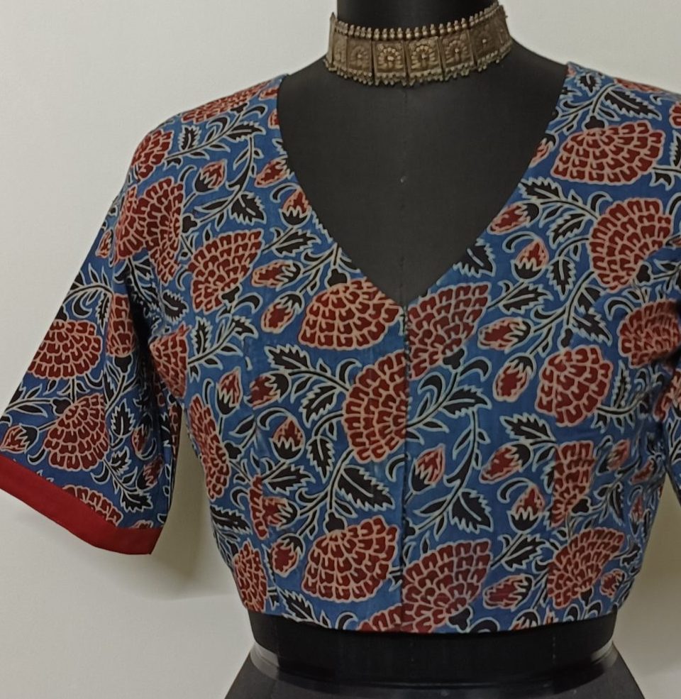 ajrakh blouse with big floral jaal
