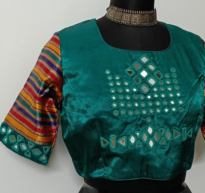 Rama green gaji silk mirrorwork blouse