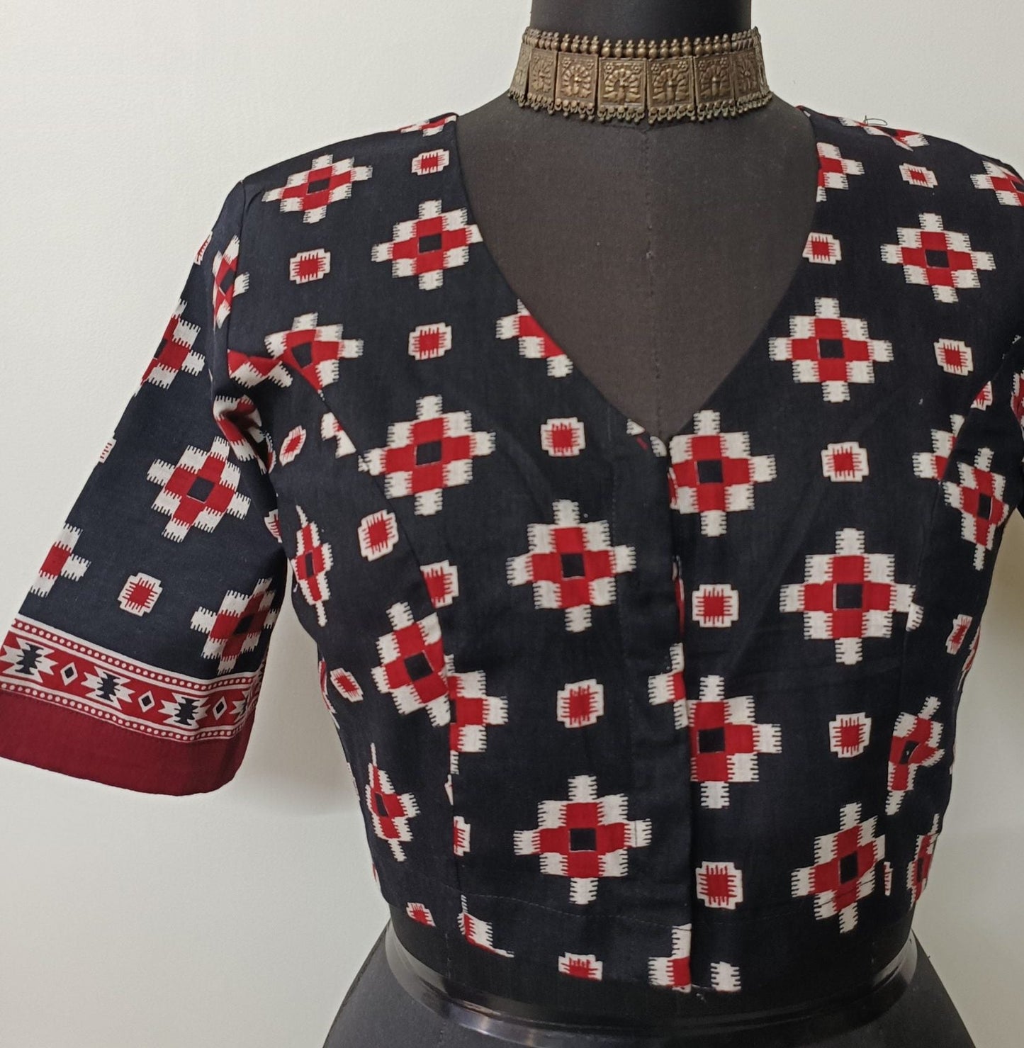 black red geometric print blouse