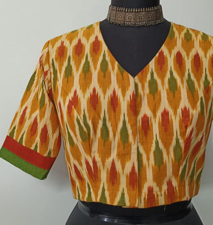 mustard yellow rust green ikat blouse