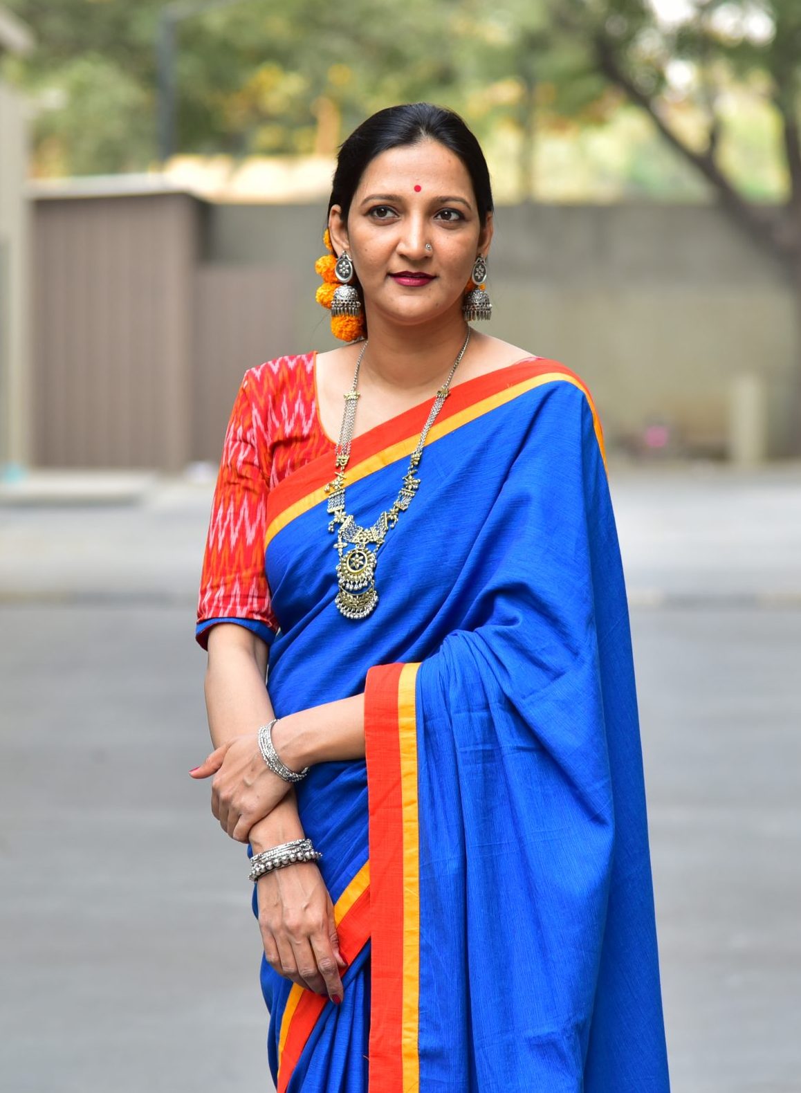 Ink Blue Bandhani Saree