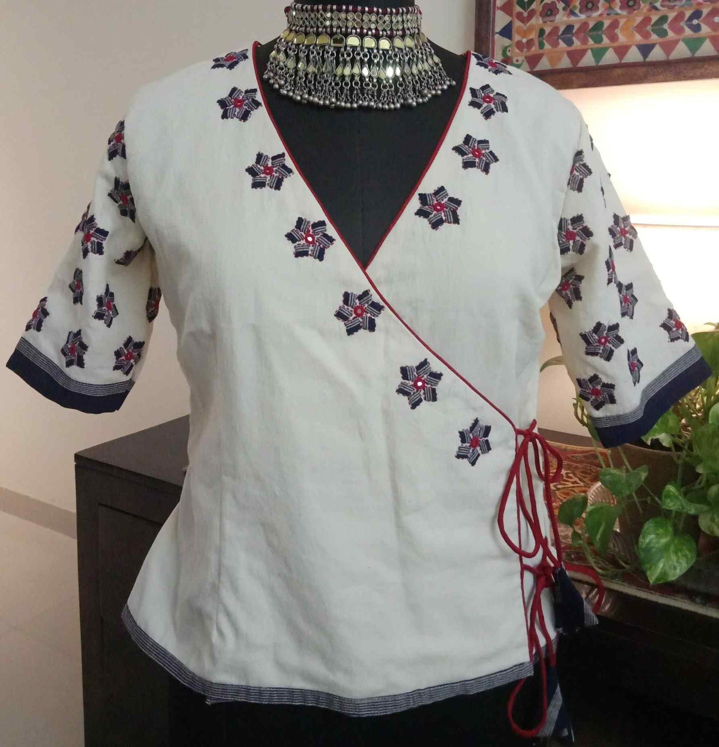 Ivory Angarkha Applique Work Blouse